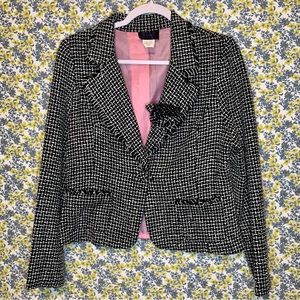 Tweed Vintage 90s/Y2K Black And White Star City Blazer With Flower Pin